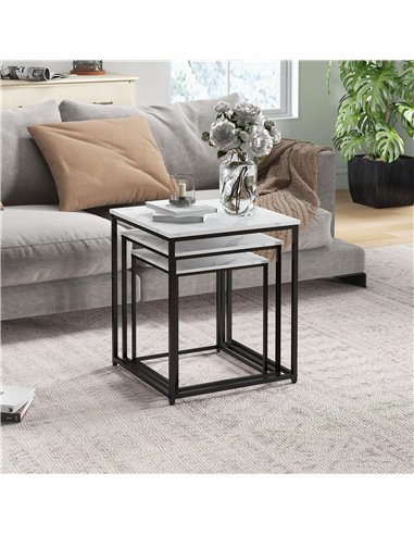 HOMCOM Three Nest of Tables, Marble Effect Finish