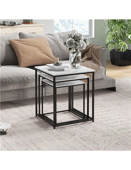 HOMCOM Three Nest of Tables, Marble Effect Finish
