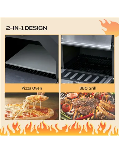 Outsunny Outdoor Garden Pizza Oven Charcoal BBQ Grill 3-Tier Freestanding w/ Chimney, Mesh Shelf, Thermometer Handles, Wheels Ga