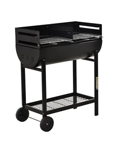 Outsunny Steel 2-Grill Charcoal BBQ w/ Wheels Black