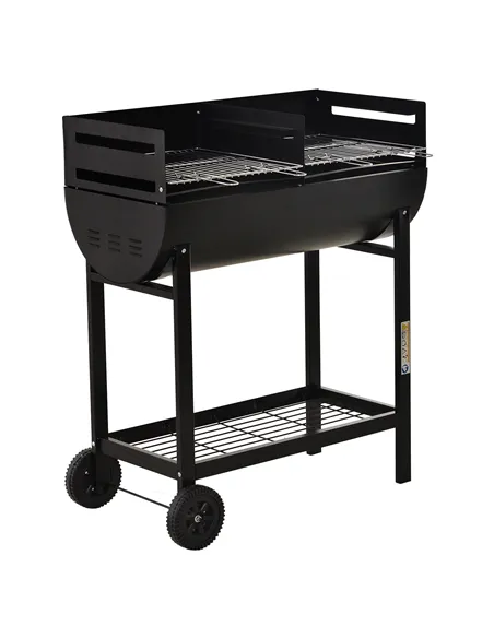 Outsunny Steel 2-Grill Charcoal BBQ w/ Wheels Black