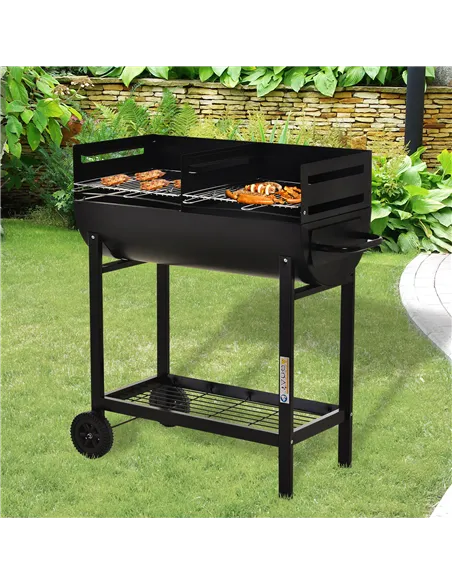 Outsunny Steel 2-Grill Charcoal BBQ w/ Wheels Black