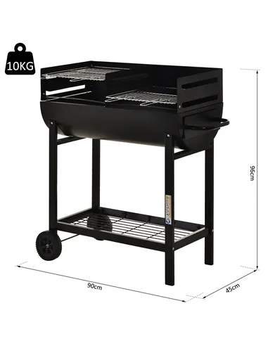 Outsunny Steel 2-Grill Charcoal BBQ w/ Wheels Black