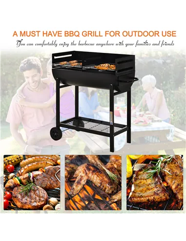 Outsunny Steel 2-Grill Charcoal BBQ w/ Wheels Black