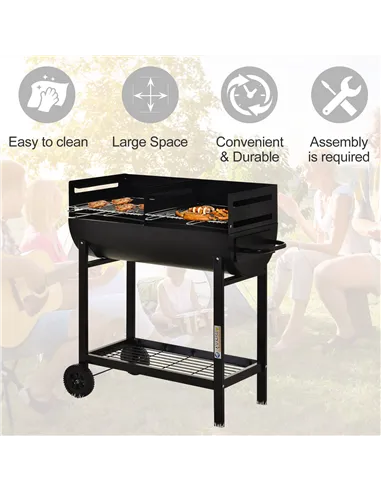 Outsunny Steel 2-Grill Charcoal BBQ w/ Wheels Black