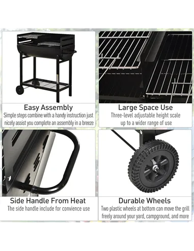 Outsunny Steel 2-Grill Charcoal BBQ w/ Wheels Black