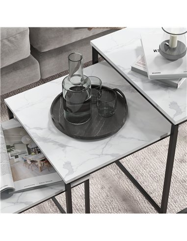 HOMCOM Three Nest of Tables, Marble Effect Finish