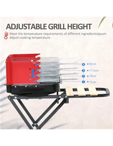 Outsunny Charcoal Trolley BBQ Barbecue Grill Patio Camping Picnic Garden Party Outdoor Cooking with Windshield and Wheels Side T