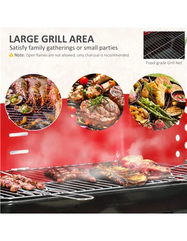 Outsunny Charcoal Trolley BBQ Barbecue Grill Patio Camping Picnic Garden Party Outdoor Cooking with Windshield and Wheels Side T