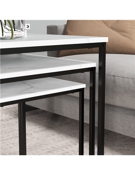 HOMCOM Three Nest of Tables, Marble Effect Finish