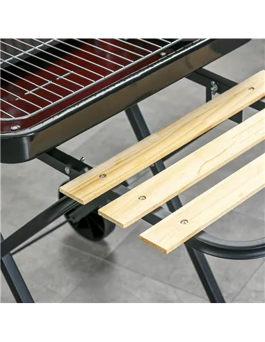 Outsunny Charcoal Trolley BBQ Barbecue Grill Patio Camping Picnic Garden Party Outdoor Cooking with Windshield and Wheels Side T