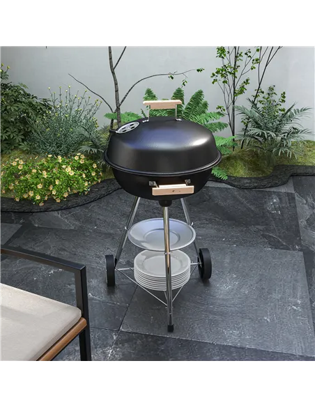 Outsunny Portable Round Kettle Charcoal Grill BBQ Smoker with Lid Outdoor Heat Control Party Patio Barbecue Garden