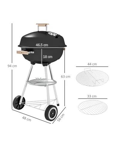 Outsunny Portable Round Kettle Charcoal Grill BBQ Smoker with Lid Outdoor Heat Control Party Patio Barbecue Garden