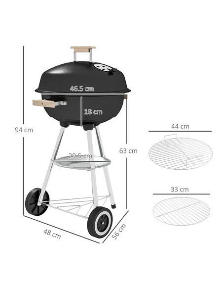 Outsunny Portable Round Kettle Charcoal Grill BBQ Smoker with Lid Outdoor Heat Control Party Patio Barbecue Garden