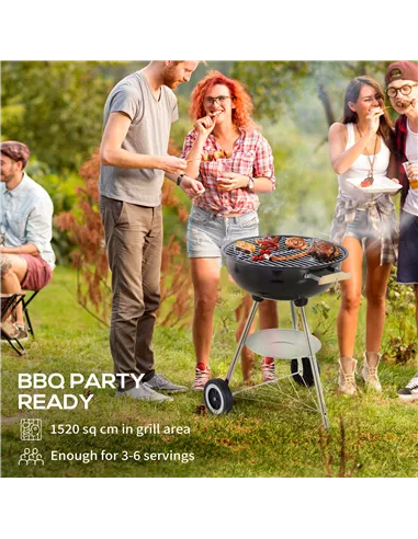 Outsunny Portable Round Kettle Charcoal Grill BBQ Smoker with Lid Outdoor Heat Control Party Patio Barbecue Garden