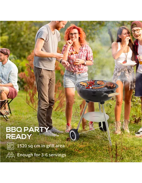 Outsunny Portable Round Kettle Charcoal Grill BBQ Smoker with Lid Outdoor Heat Control Party Patio Barbecue Garden