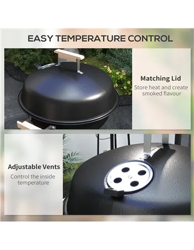 Outsunny Portable Round Kettle Charcoal Grill BBQ Smoker with Lid Outdoor Heat Control Party Patio Barbecue Garden