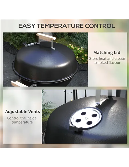 Outsunny Portable Round Kettle Charcoal Grill BBQ Smoker with Lid Outdoor Heat Control Party Patio Barbecue Garden