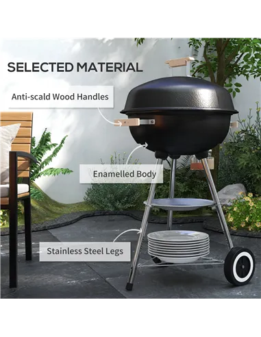 Outsunny Portable Round Kettle Charcoal Grill BBQ Smoker with Lid Outdoor Heat Control Party Patio Barbecue Garden