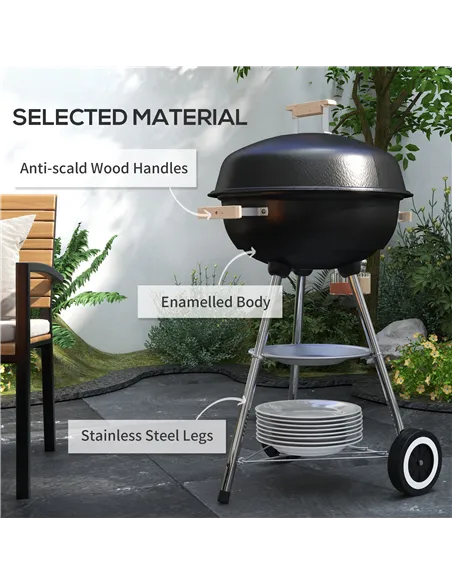 Outsunny Portable Round Kettle Charcoal Grill BBQ Smoker with Lid Outdoor Heat Control Party Patio Barbecue Garden