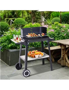Outsunny Trolley Charcoal BBQ Barbecue Grill Outdoor Patio Garden Heating Smoker with Side Trays Storage Shelf and Wheels 2