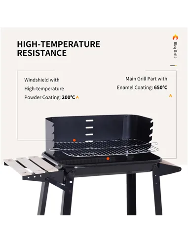 Outsunny Trolley Charcoal BBQ Barbecue Grill Outdoor Patio Garden Heating Smoker with Side Trays Storage Shelf and Wheels