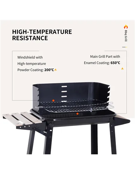 Outsunny Trolley Charcoal BBQ Barbecue Grill Outdoor Patio Garden Heating Smoker with Side Trays Storage Shelf and Wheels