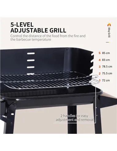 Outsunny Trolley Charcoal BBQ Barbecue Grill Outdoor Patio Garden Heating Smoker with Side Trays Storage Shelf and Wheels