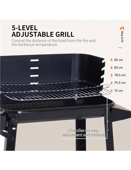 Outsunny Trolley Charcoal BBQ Barbecue Grill Outdoor Patio Garden Heating Smoker with Side Trays Storage Shelf and Wheels