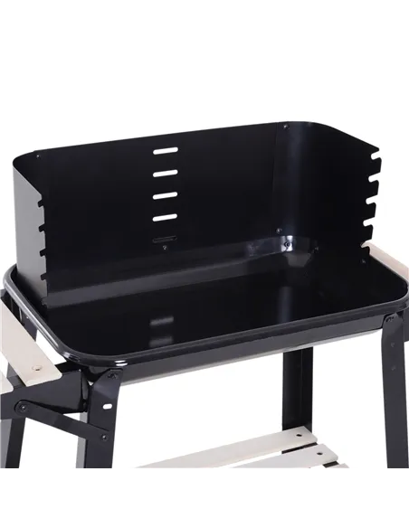 Outsunny Trolley Charcoal BBQ Barbecue Grill Outdoor Patio Garden Heating Smoker with Side Trays Storage Shelf and Wheels