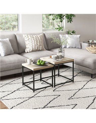 HOMCOM Coffee Table Set of 2, Nest of Tables with 3.5cm Thick Tabletop, Oak