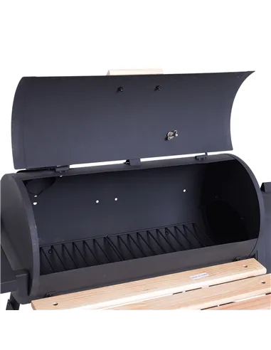 Outsunny Portable Charcoal BBQ Grill, Cold-rolled Steel, Solid Wood, 104H x 124L x53W cm-Black