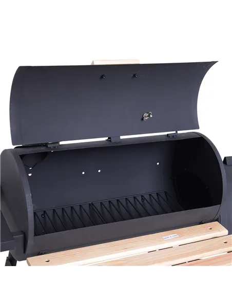 Outsunny Portable Charcoal BBQ Grill, Cold-rolled Steel, Solid Wood, 104H x 124L x53W cm-Black