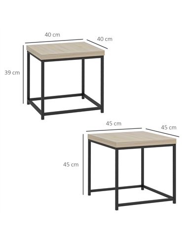 HOMCOM Coffee Table Set of 2, Nest of Tables with 3.5cm Thick Tabletop, Oak