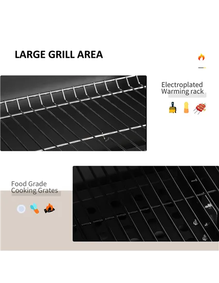 Outsunny Charcoal Grill BBQ Trolley with Adjustable Charcoal Grate, Garden Metal Smoker Barbecue with Shelf, Side Table, Wheels,