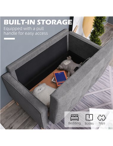 HOMCOM Modern 2 Seater Sofa with Hidden Storage, 117cm Tufted Cotton Couch with Wood Legs, Compact Loveseat for Living Room, Kit