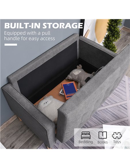 HOMCOM Modern 2 Seater Sofa with Hidden Storage, 117cm Tufted Cotton Couch with Wood Legs, Compact Loveseat for Living Room, Kit