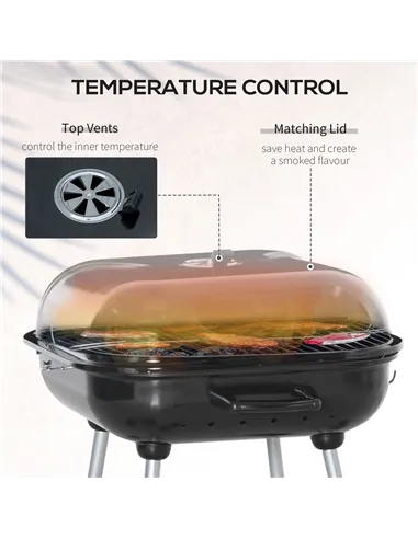 Outsunny Portable BBQ Charcoal Grill with 2 Wheels and Cooking Utensils, Smoker Grill with Lid for Outdoor Barbecues, Camping, P