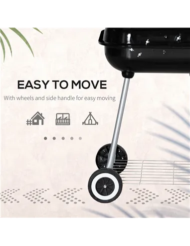 Outsunny Portable BBQ Charcoal Grill with 2 Wheels and Cooking Utensils, Smoker Grill with Lid for Outdoor Barbecues, Camping, P