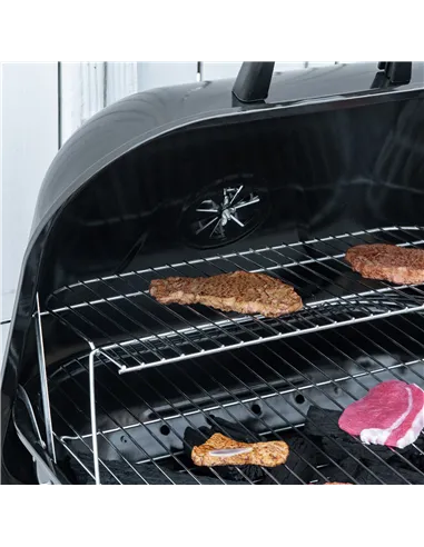 Outsunny Portable BBQ Charcoal Grill with 2 Wheels and Cooking Utensils, Smoker Grill with Lid for Outdoor Barbecues, Camping, P