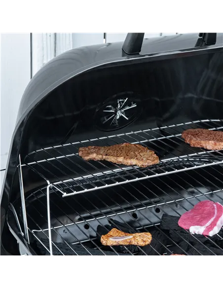 Outsunny Portable BBQ Charcoal Grill with 2 Wheels and Cooking Utensils, Smoker Grill with Lid for Outdoor Barbecues, Camping, P