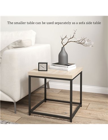 HOMCOM Coffee Table Set of 2, Nest of Tables with 3.5cm Thick Tabletop, Oak