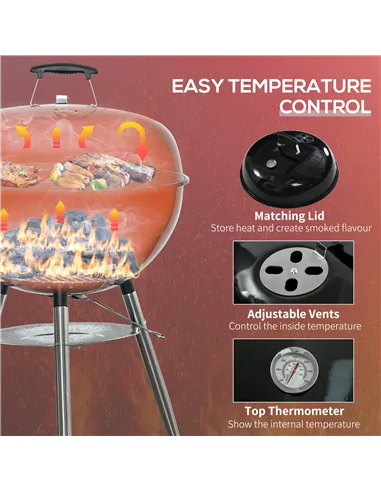 Outsunny Portable Kettle Charcoal Grill - Black