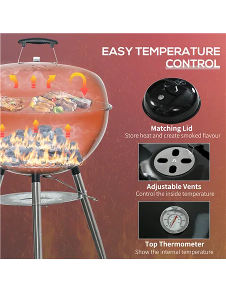 Outsunny Portable Kettle Charcoal Grill - Black