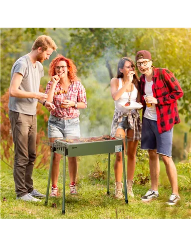 Outsunny Portable Charcoal Barbecue BBQ Grill with Seasoning Baskets and Hooks, Compact Stainless Steel Cooker for Camping Picni