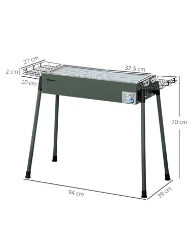 Outsunny Portable Charcoal Barbecue BBQ Grill with Seasoning Baskets and Hooks, Compact Stainless Steel Cooker for Camping Picni