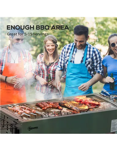 Outsunny Portable Charcoal Barbecue BBQ Grill with Seasoning Baskets and Hooks, Compact Stainless Steel Cooker for Camping Picni