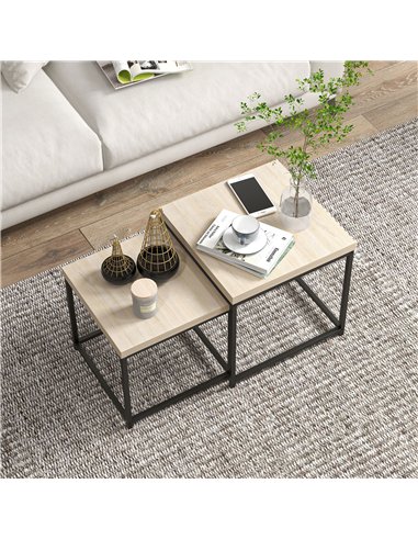 HOMCOM Coffee Table Set of 2, Nest of Tables with 3.5cm Thick Tabletop, Oak