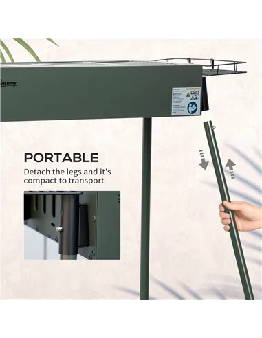 Outsunny Portable Charcoal Barbecue BBQ Grill with Seasoning Baskets and Hooks, Compact Stainless Steel Cooker for Camping Picni