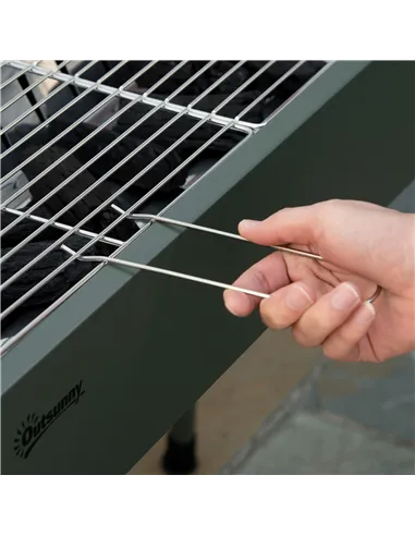 Outsunny Portable Charcoal Barbecue BBQ Grill with Seasoning Baskets and Hooks, Compact Stainless Steel Cooker for Camping Picni
